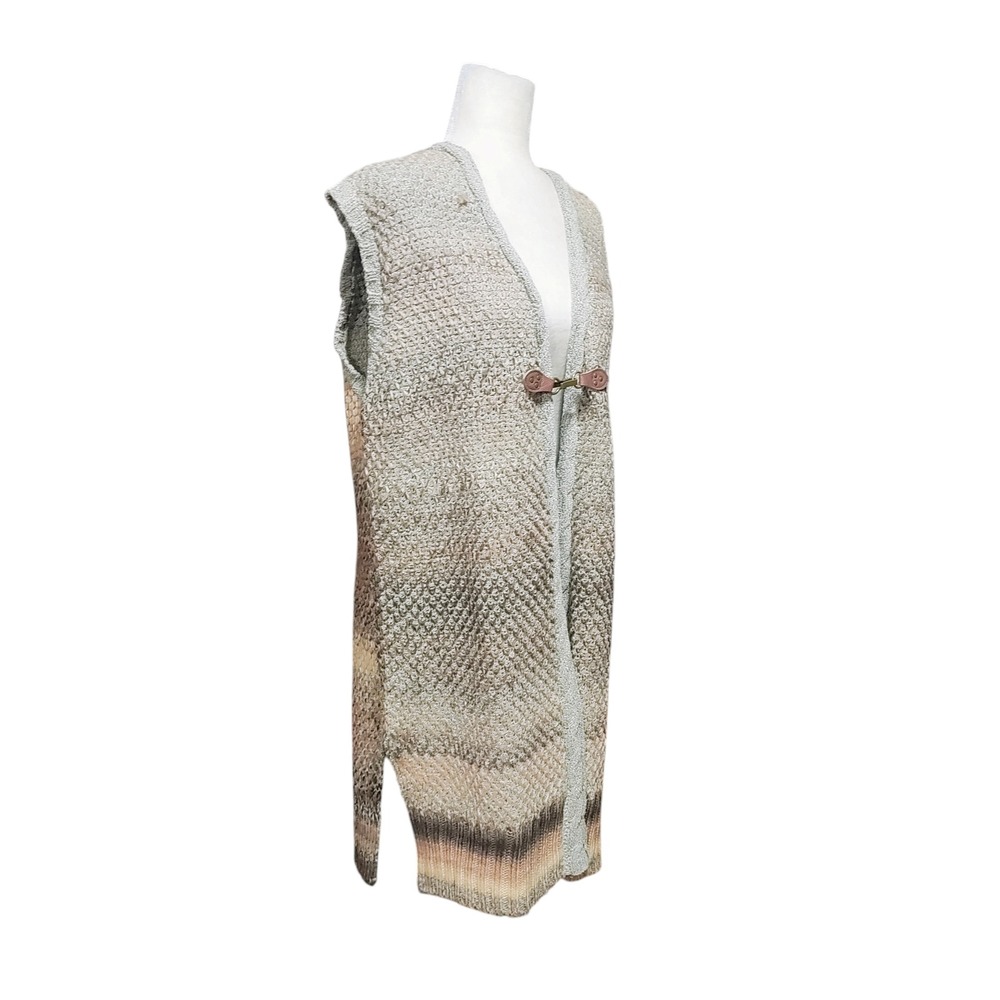 NEW Simply Noelle Knit Vest Long Open Women's Cardigan NWT Cream Ombre Size L XL - Picture 3 of 12